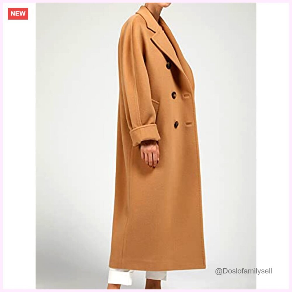 Wool Blend Pea Coat Classic Notched Collar Double Breasted Outerwear Jacket - Picture 5 of 7